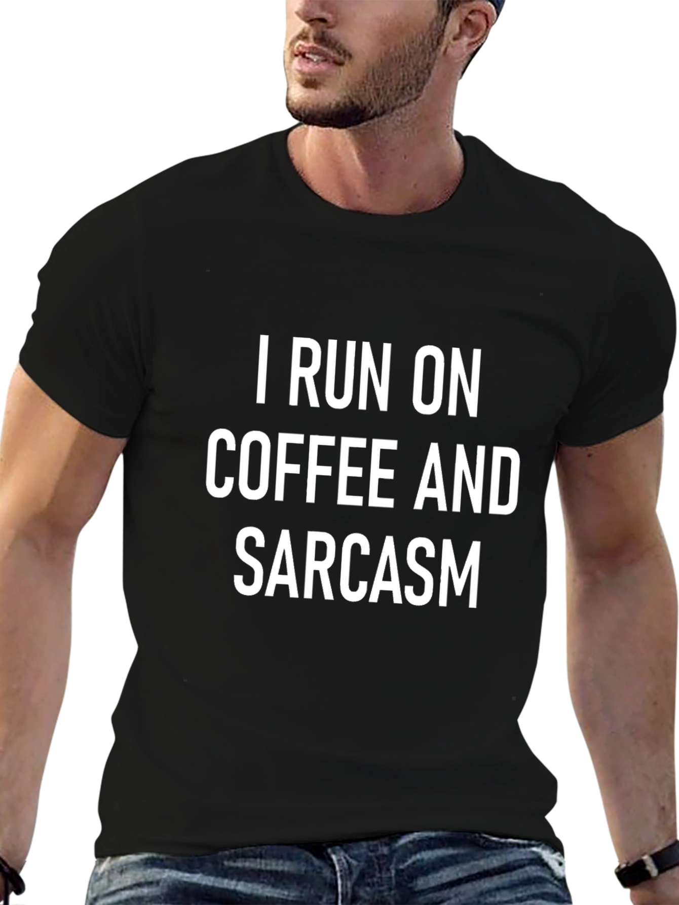 I Run On Coffee & Sarcasm Black T-Shirt