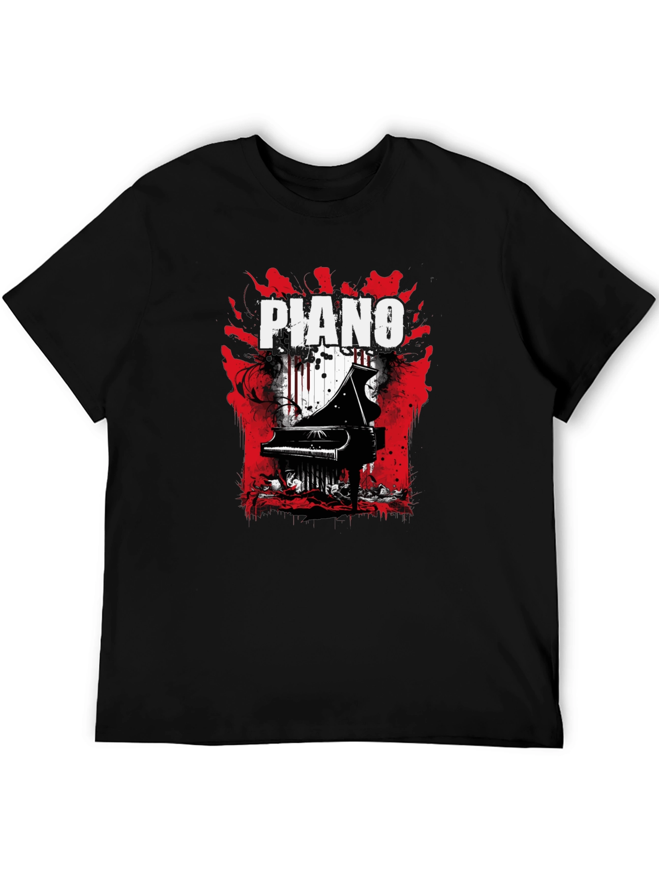 Piano Graphic Tee - Musical Style Black T-Shirt