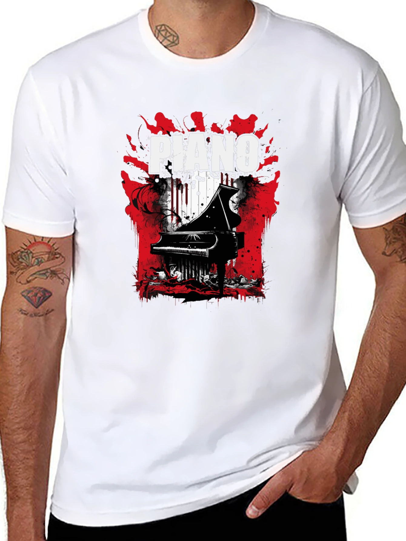 Piano Graphic Tee - Musical Style Black T-Shirt