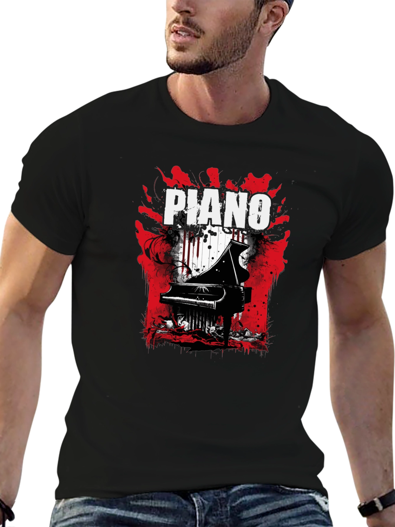 Piano Graphic Tee - Musical Style Black T-Shirt