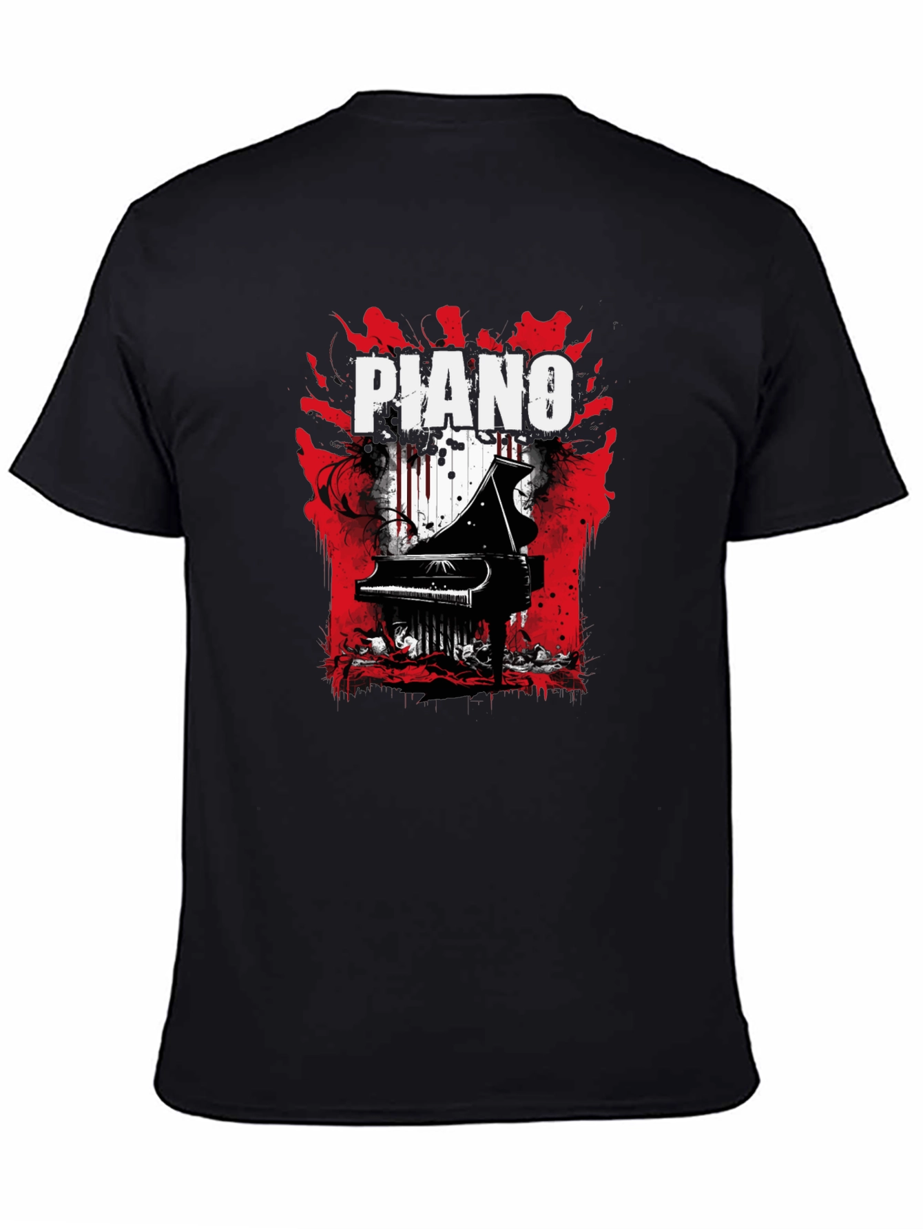 Piano Graphic Tee - Musical Style Black T-Shirt