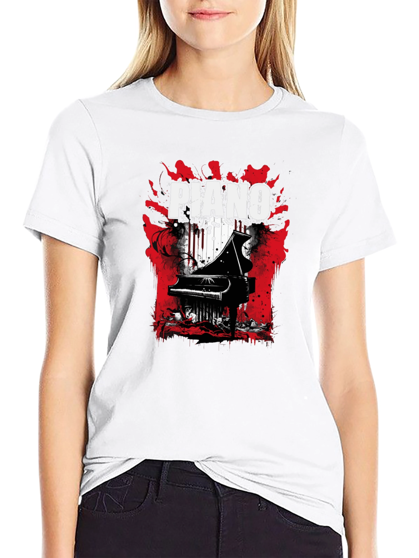 Piano Graphic Tee - Musical Style Black T-Shirt