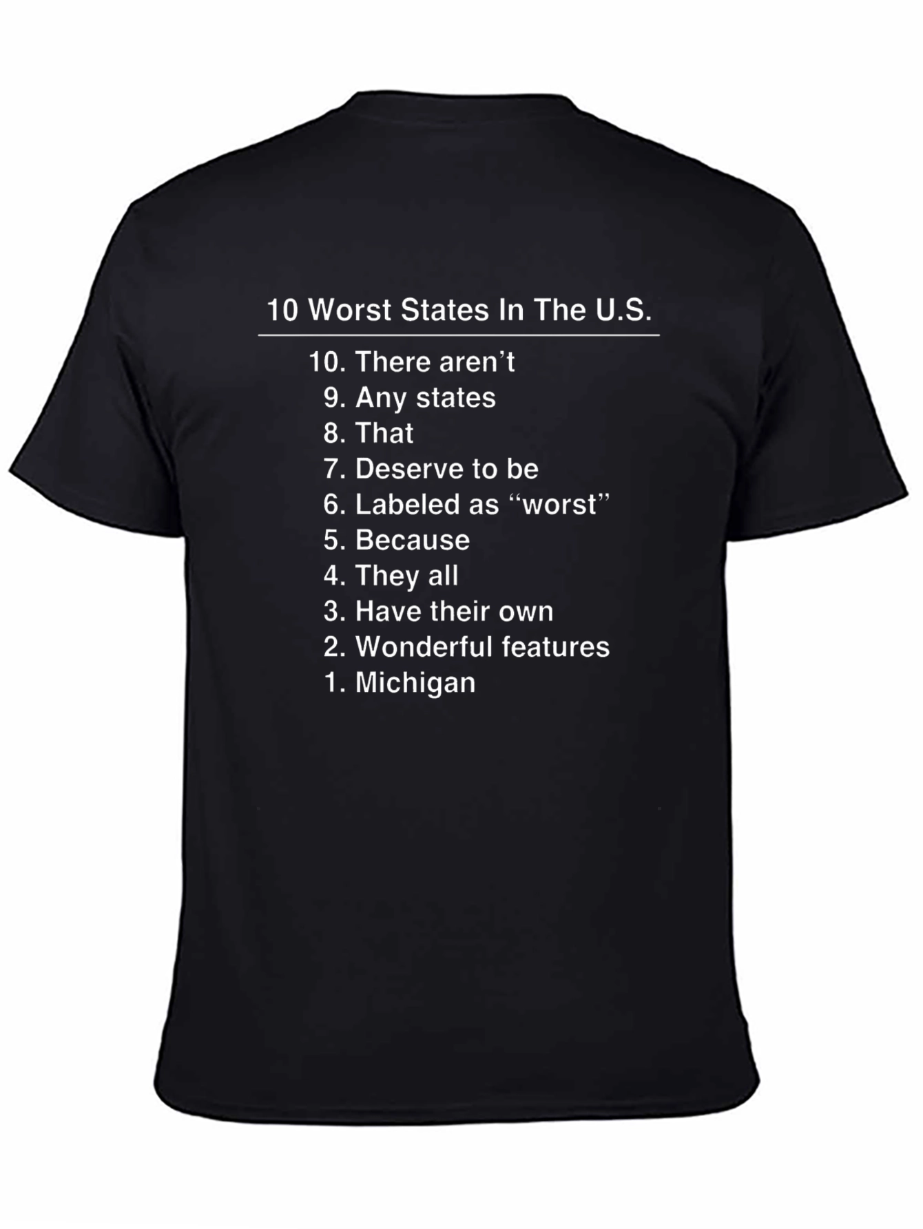 Funny 10 Worst States Black Graphic T-Shirt