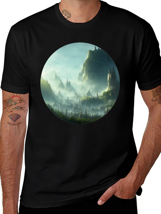 Fantasy Landscape Graphic Tee - Black