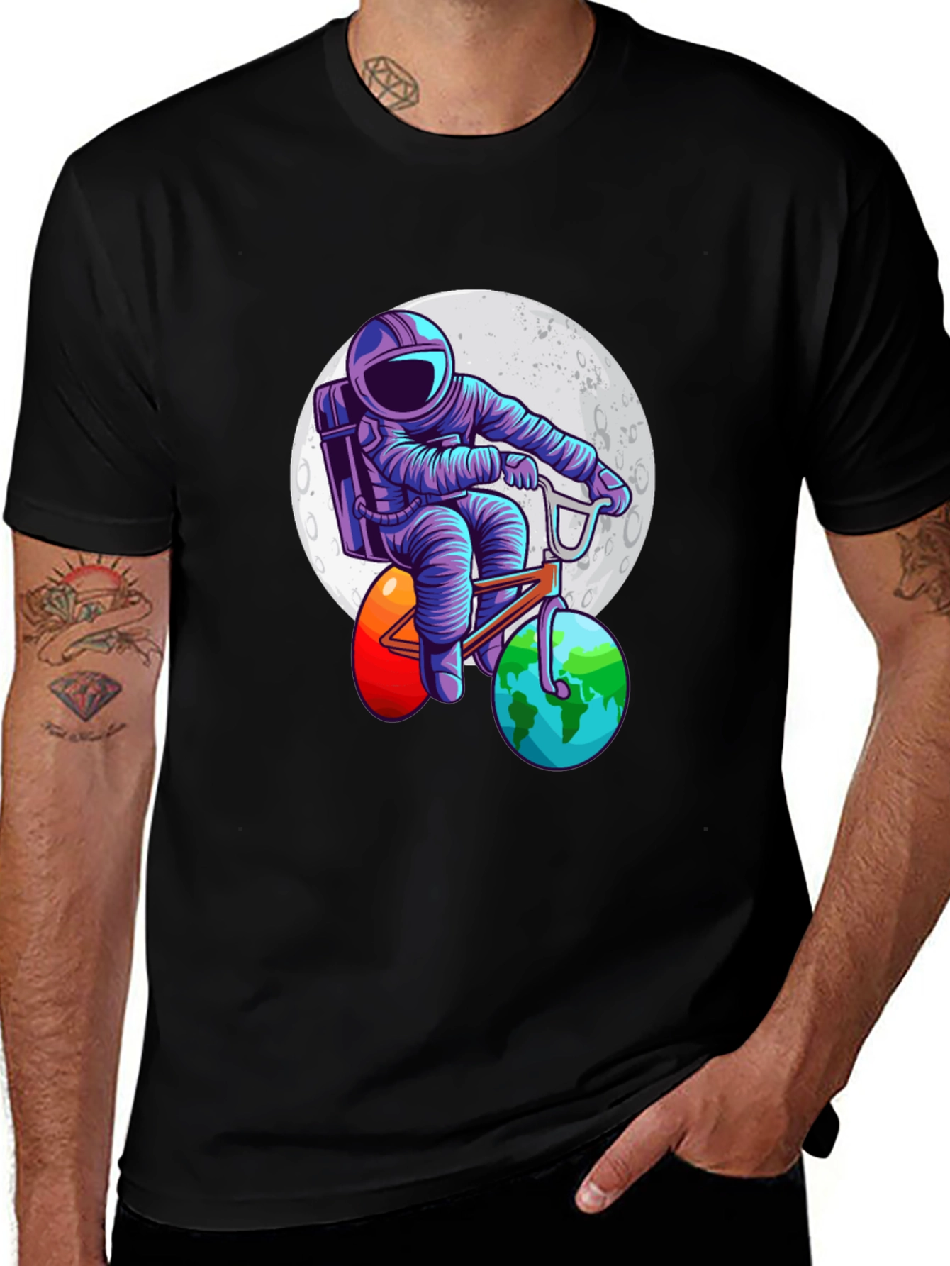 Astronaut Bicycle T-Shirt - Space Adventure Design
