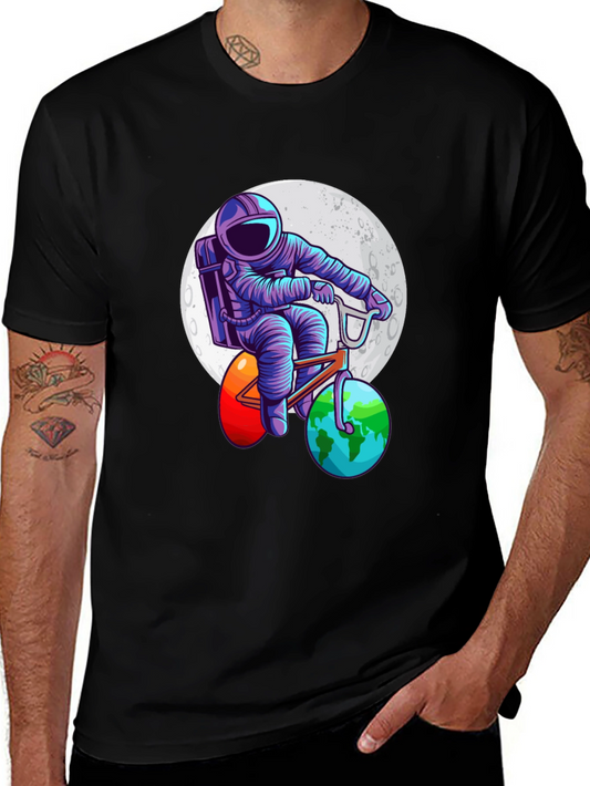 Astronaut Bicycle T-Shirt - Space Adventure Design