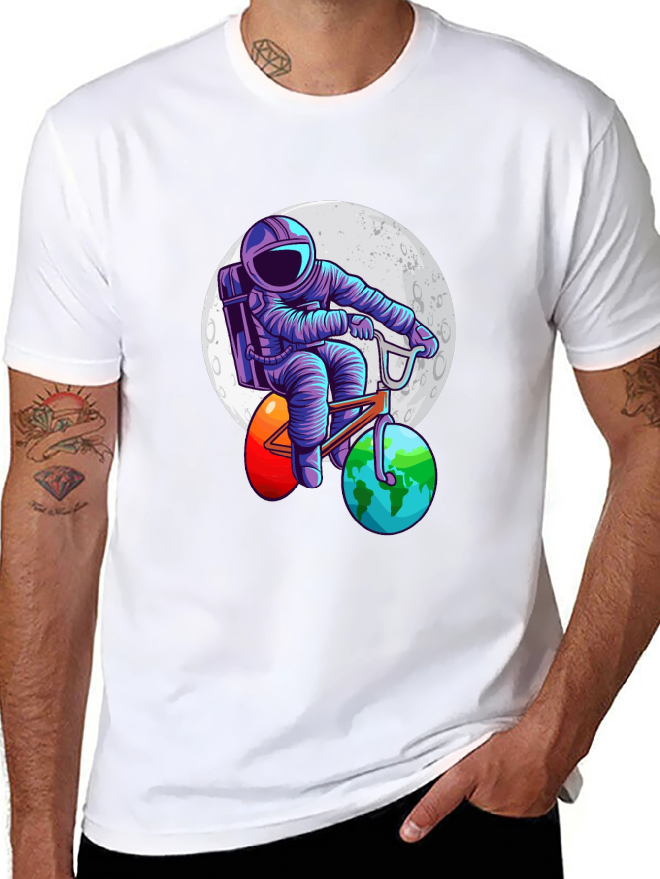 Astronaut Bicycle T-Shirt - Space Adventure Design