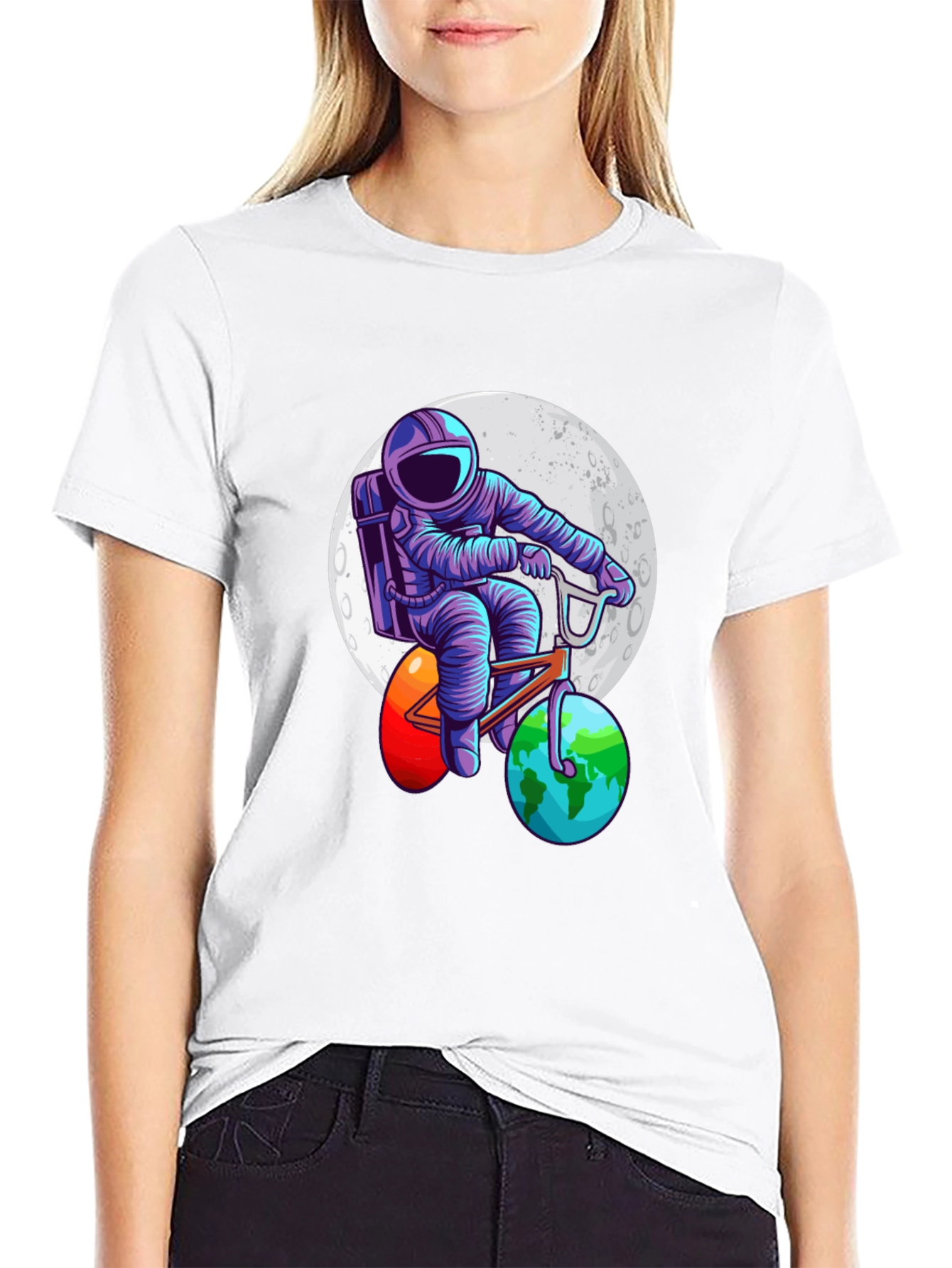 Astronaut Bicycle T-Shirt - Space Adventure Design