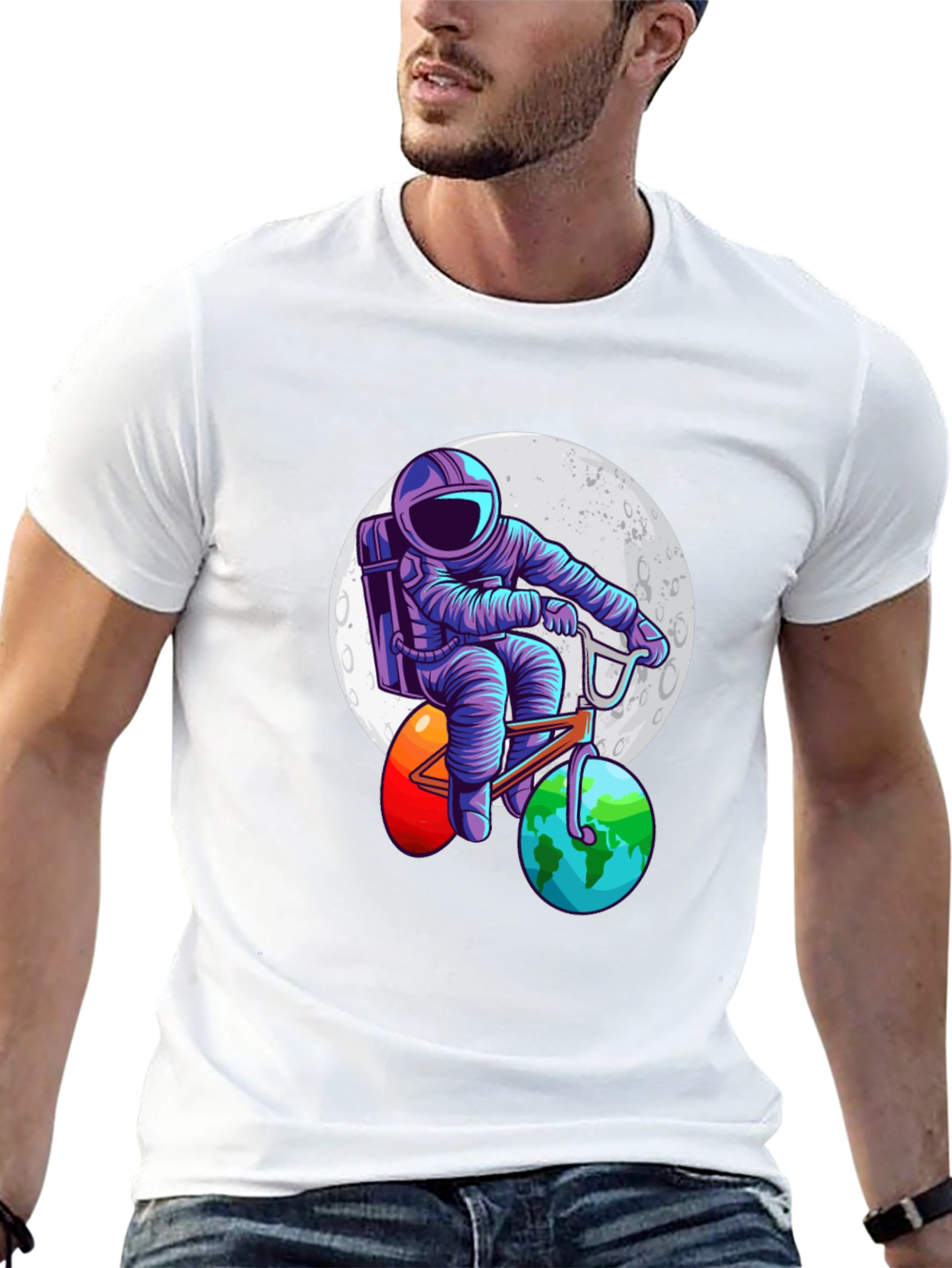 Astronaut Bicycle T-Shirt - Space Adventure Design