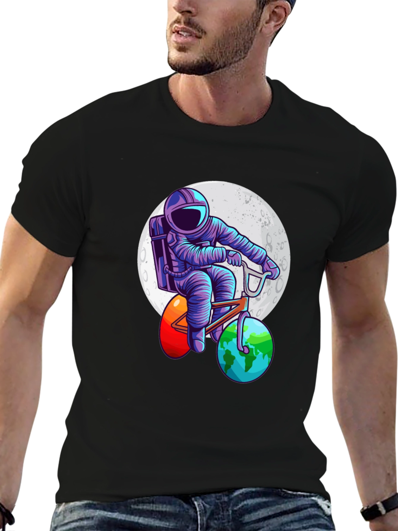 Astronaut Bicycle T-Shirt - Space Adventure Design