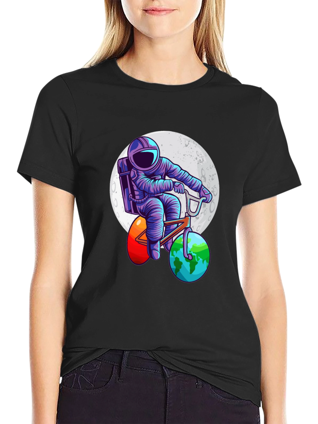 Astronaut Bicycle T-Shirt - Space Adventure Design