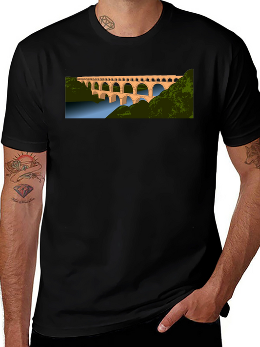 Vintage Aqueduct Graphic Tee - Black Cotton T-Shirt