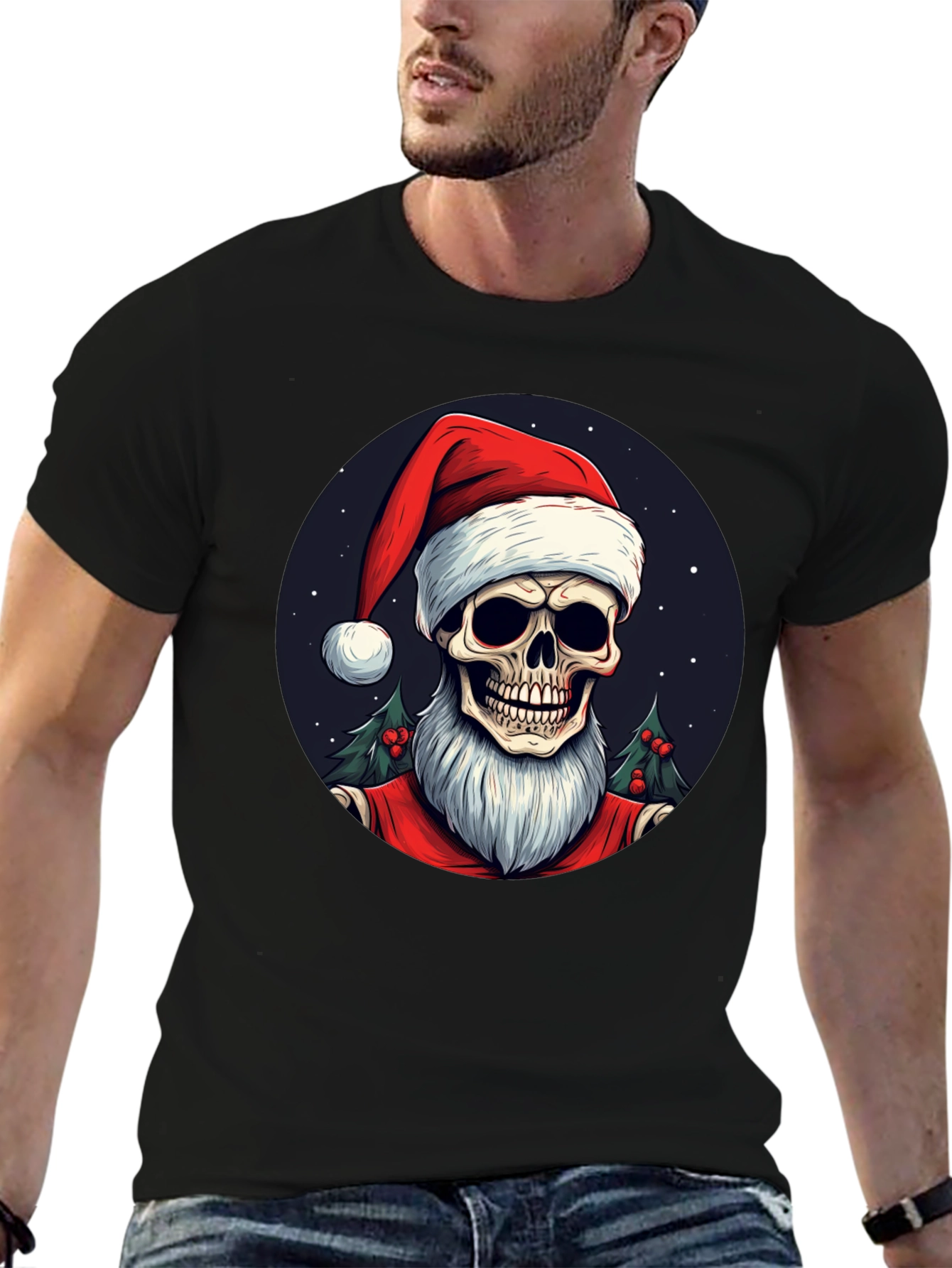 Skull Santa Graphic Tee - Holiday Humor