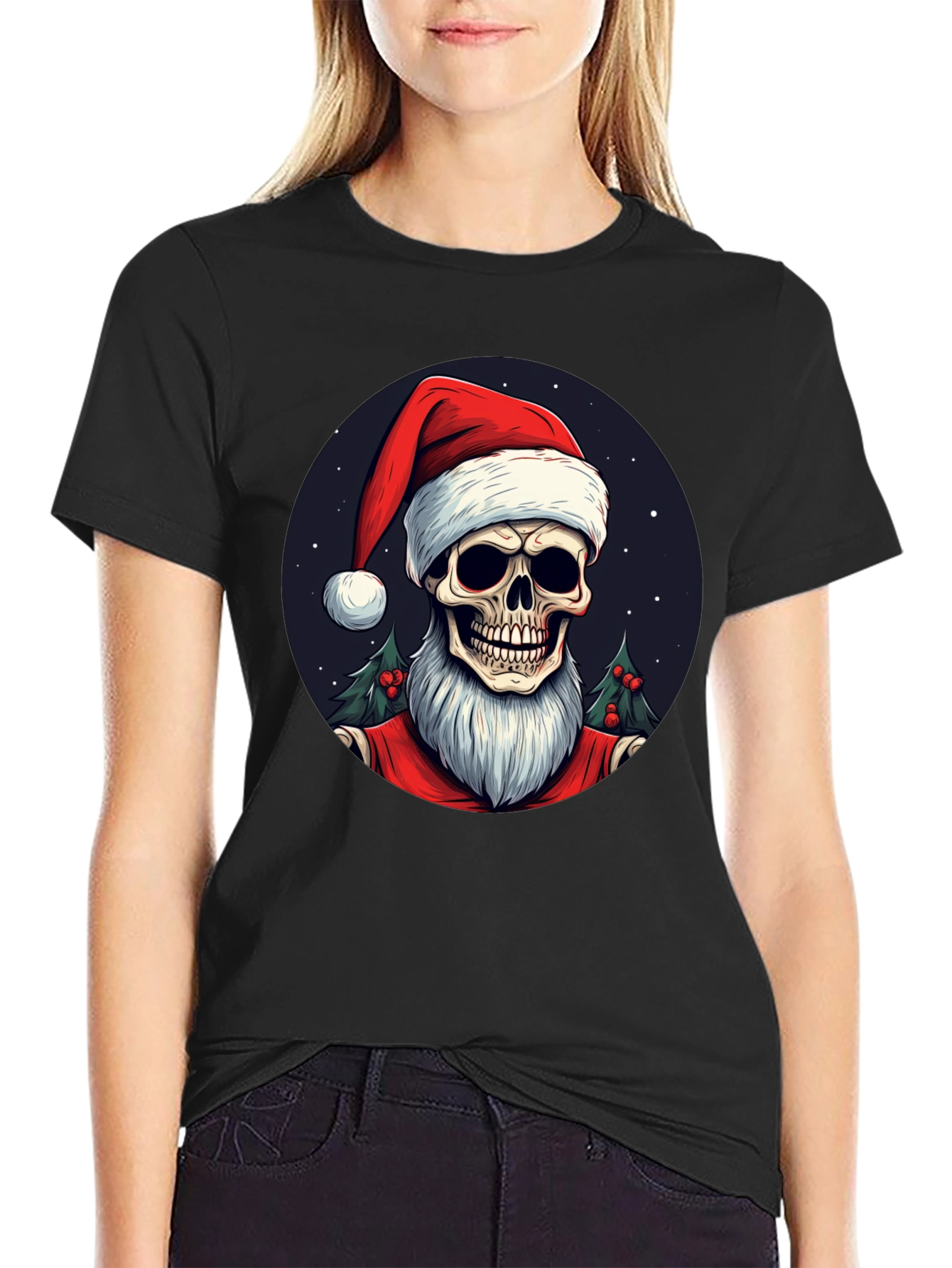 Skull Santa Graphic Tee - Holiday Humor