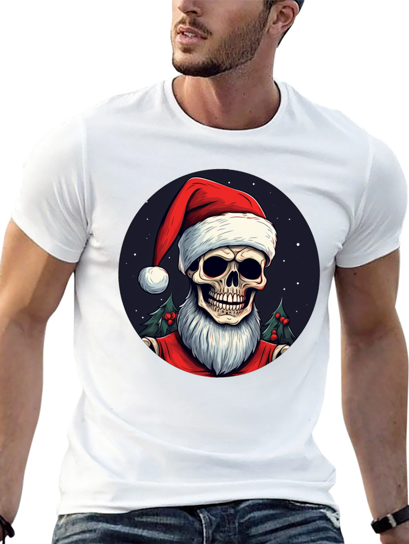 Skull Santa Graphic Tee - Holiday Humor