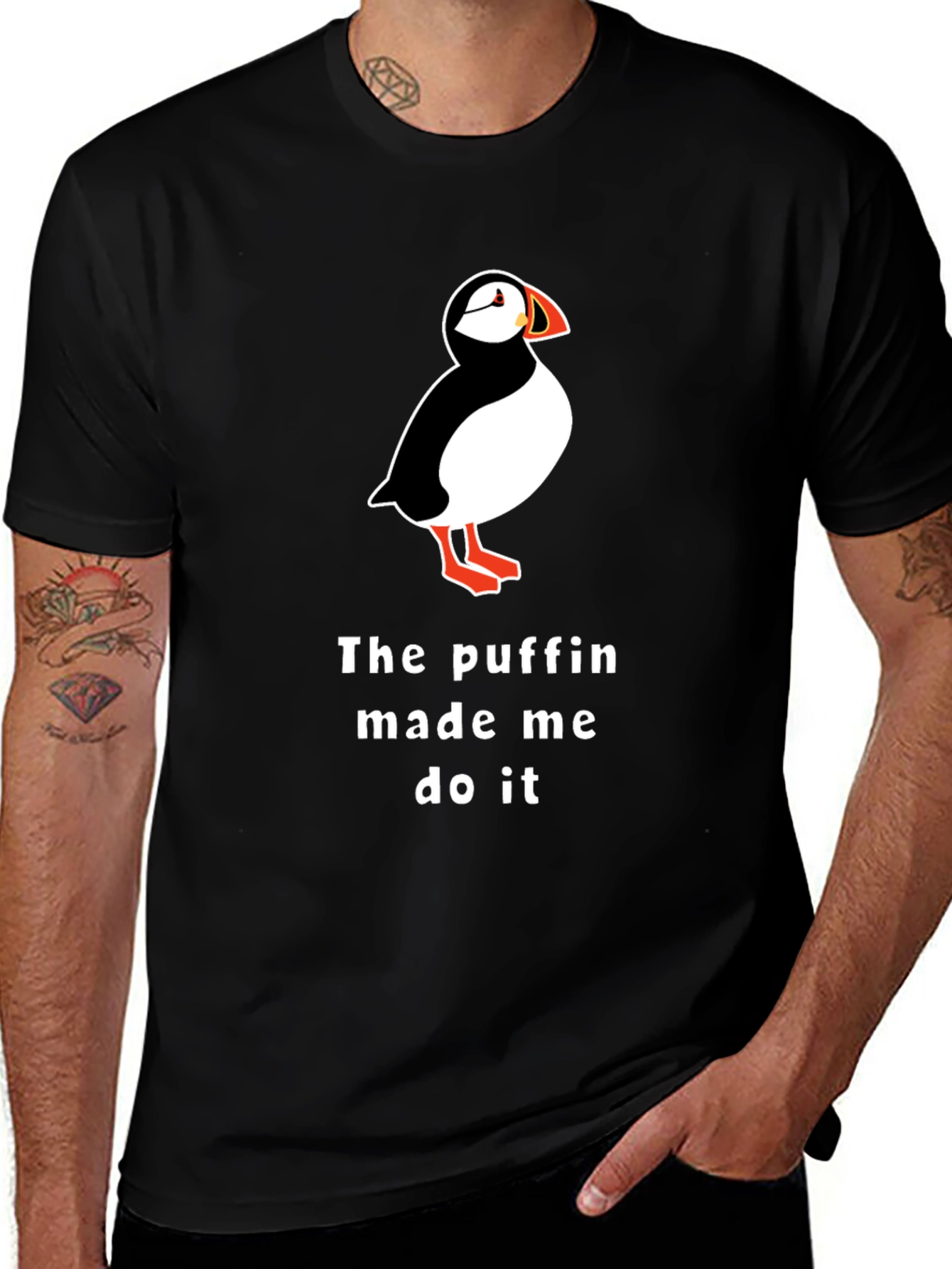 Puffin Made Me Do It Black T-Shirt