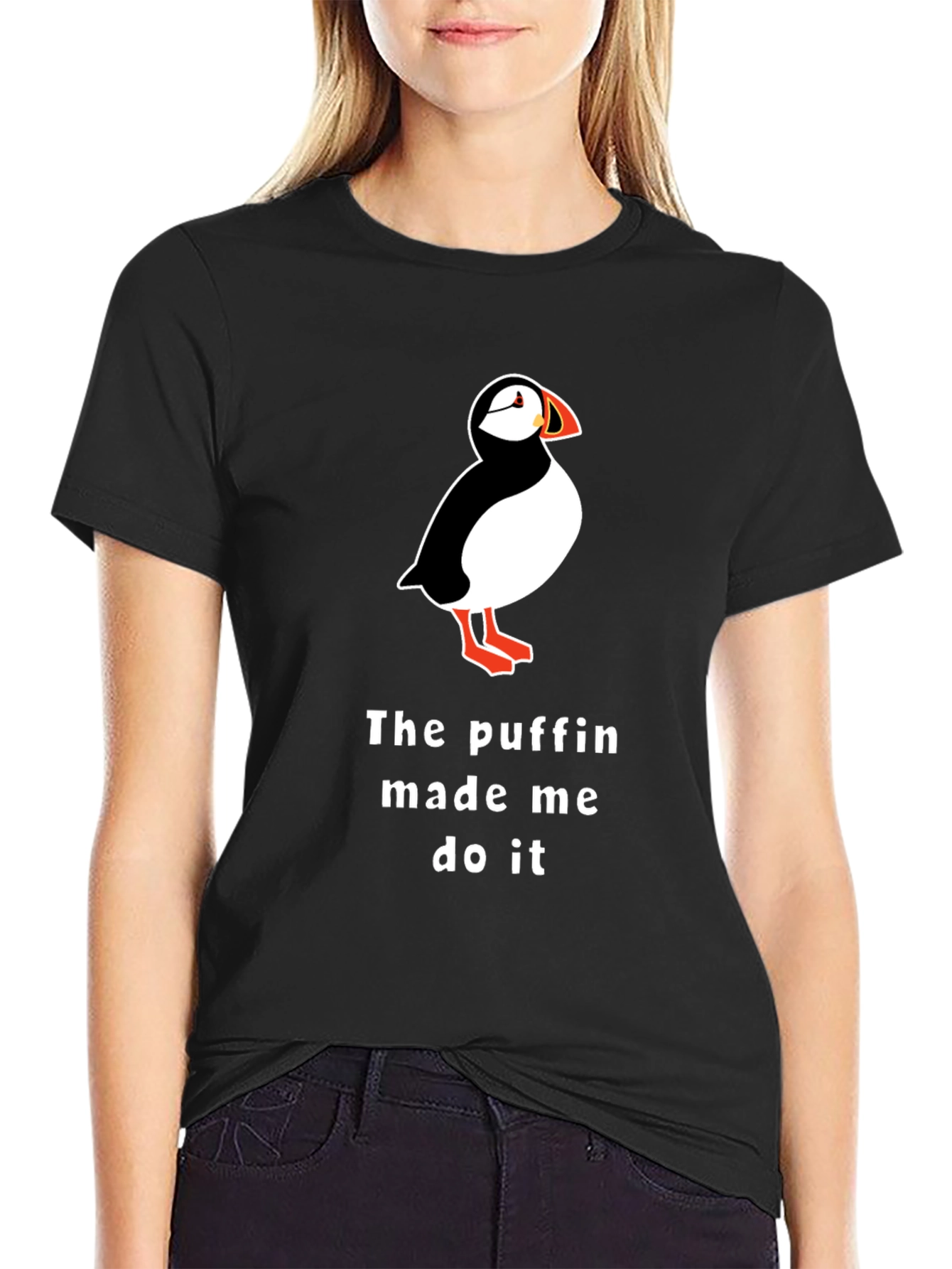 Puffin Made Me Do It Black T-Shirt