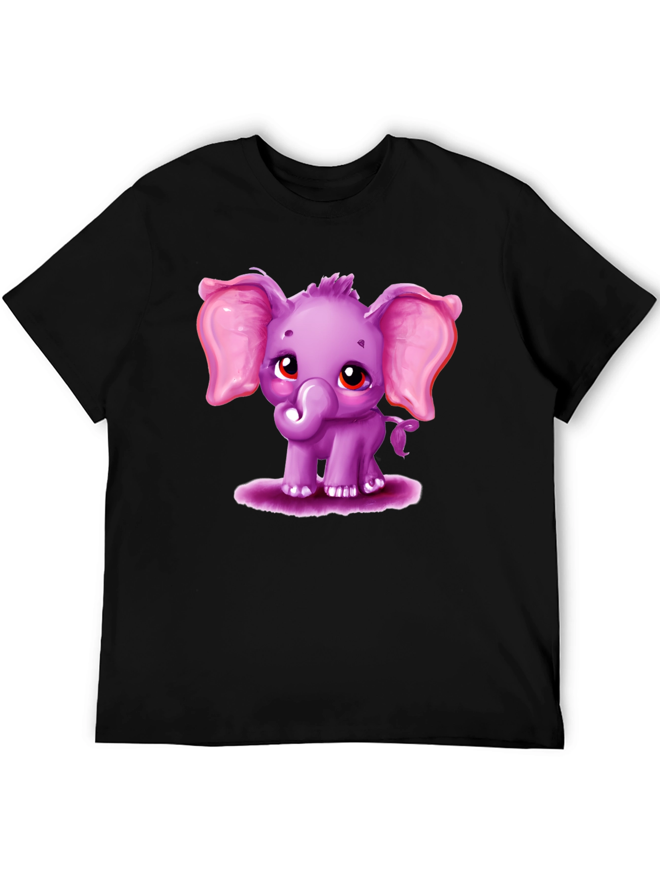 Cute Elephant Graphic Tee - Black Cotton Shirt