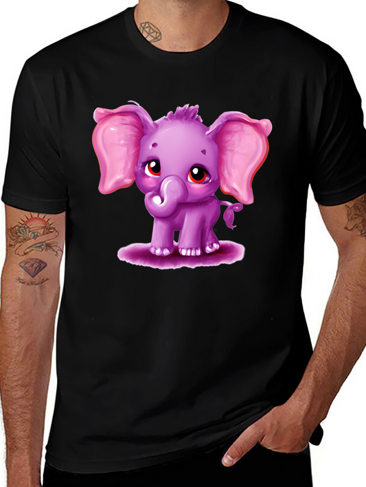 Cute Elephant Graphic Tee - Black Cotton Shirt