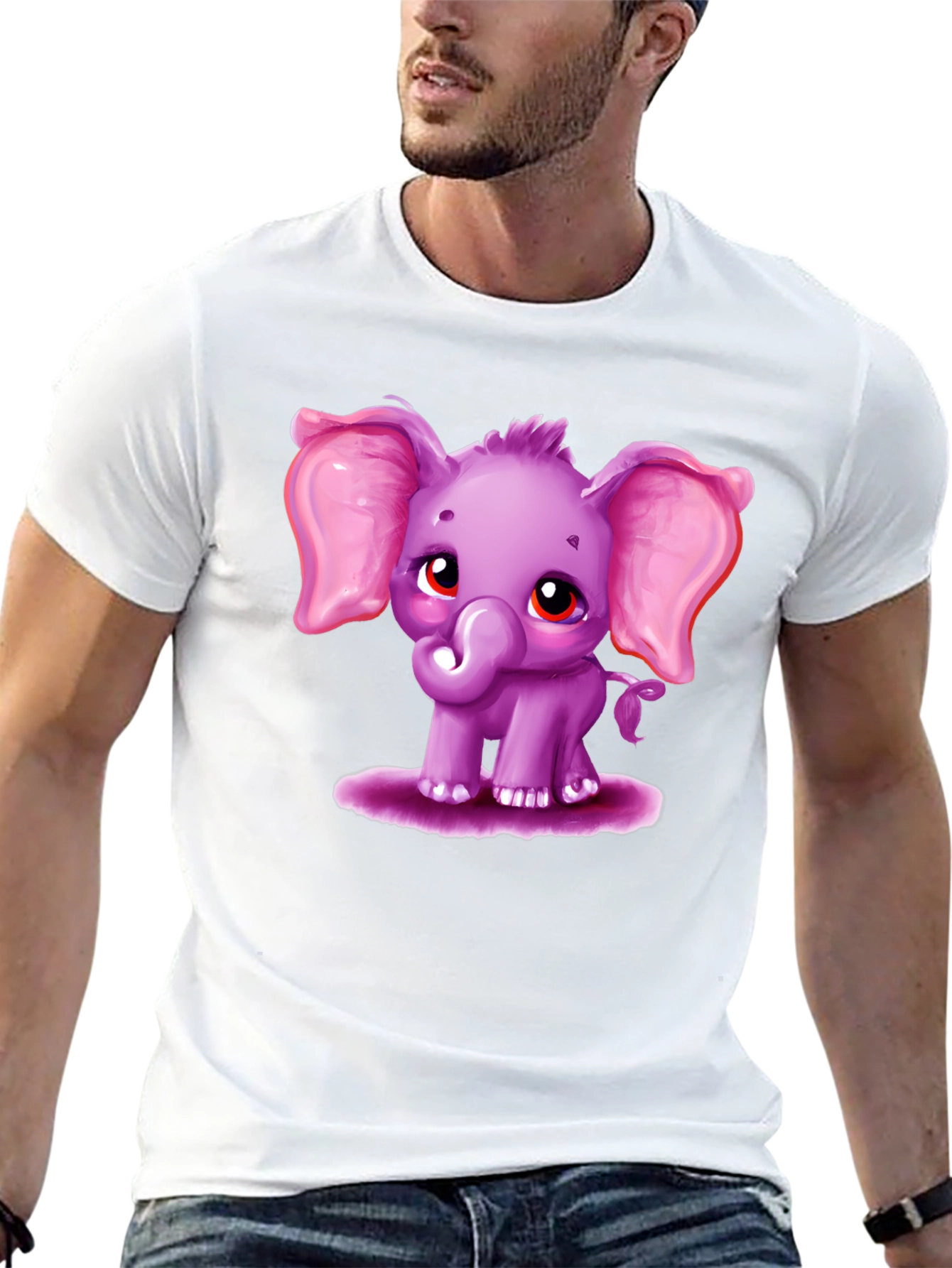 Cute Elephant Graphic Tee - Black Cotton Shirt