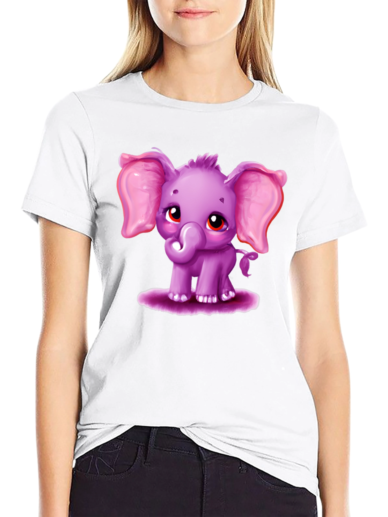 Cute Elephant Graphic Tee - Black Cotton Shirt