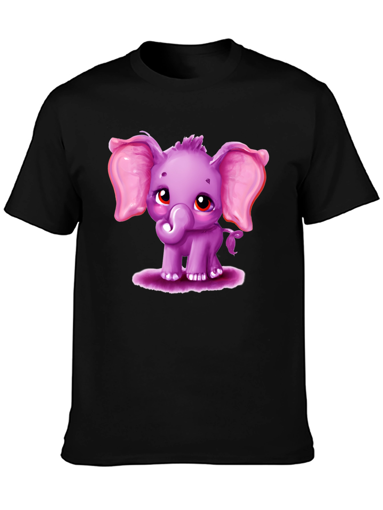 Cute Elephant Graphic Tee - Black Cotton Shirt