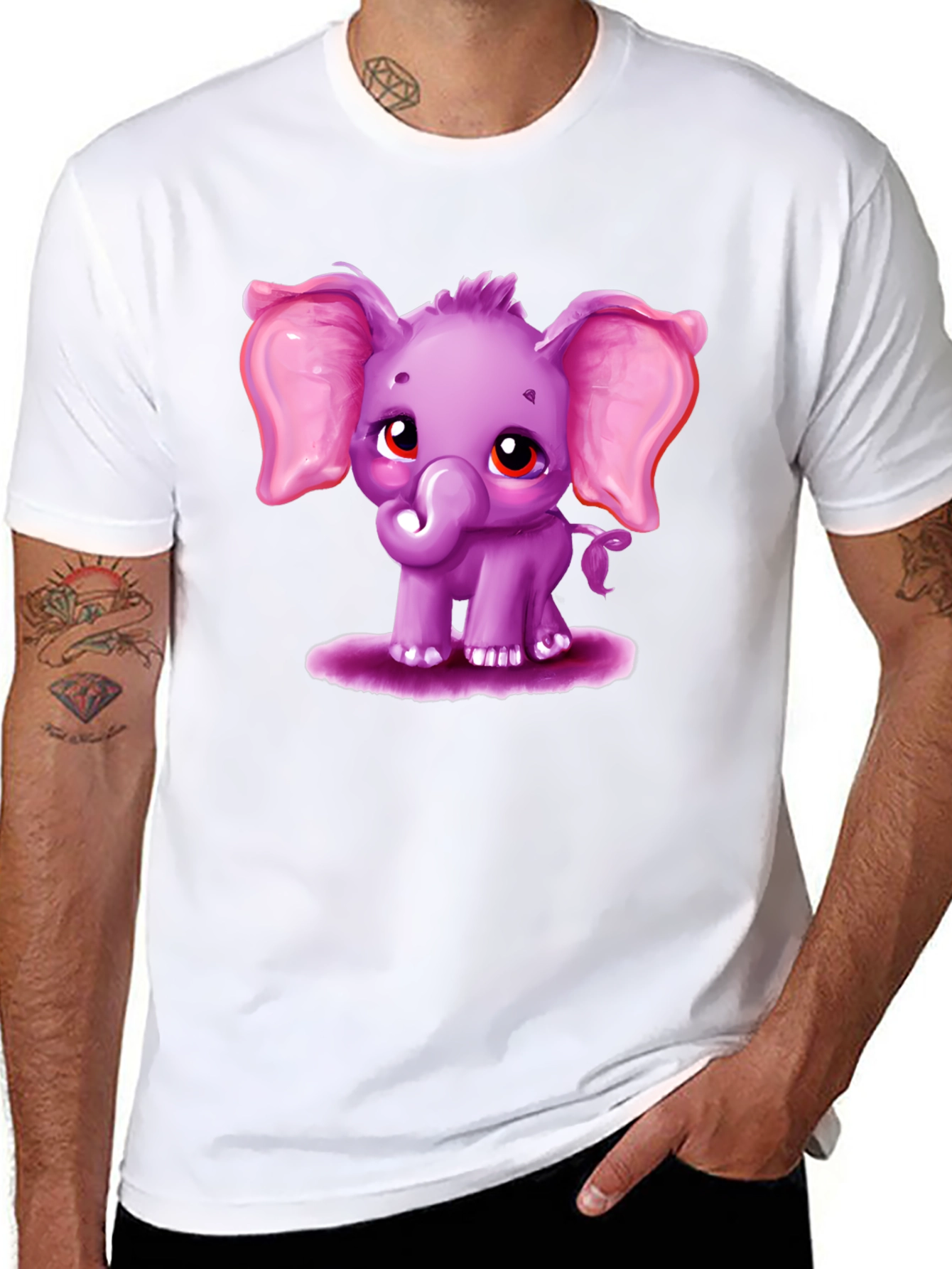 Cute Elephant Graphic Tee - Black Cotton Shirt