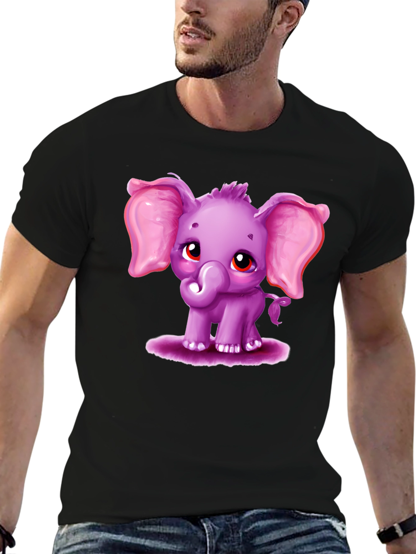 Cute Elephant Graphic Tee - Black Cotton Shirt