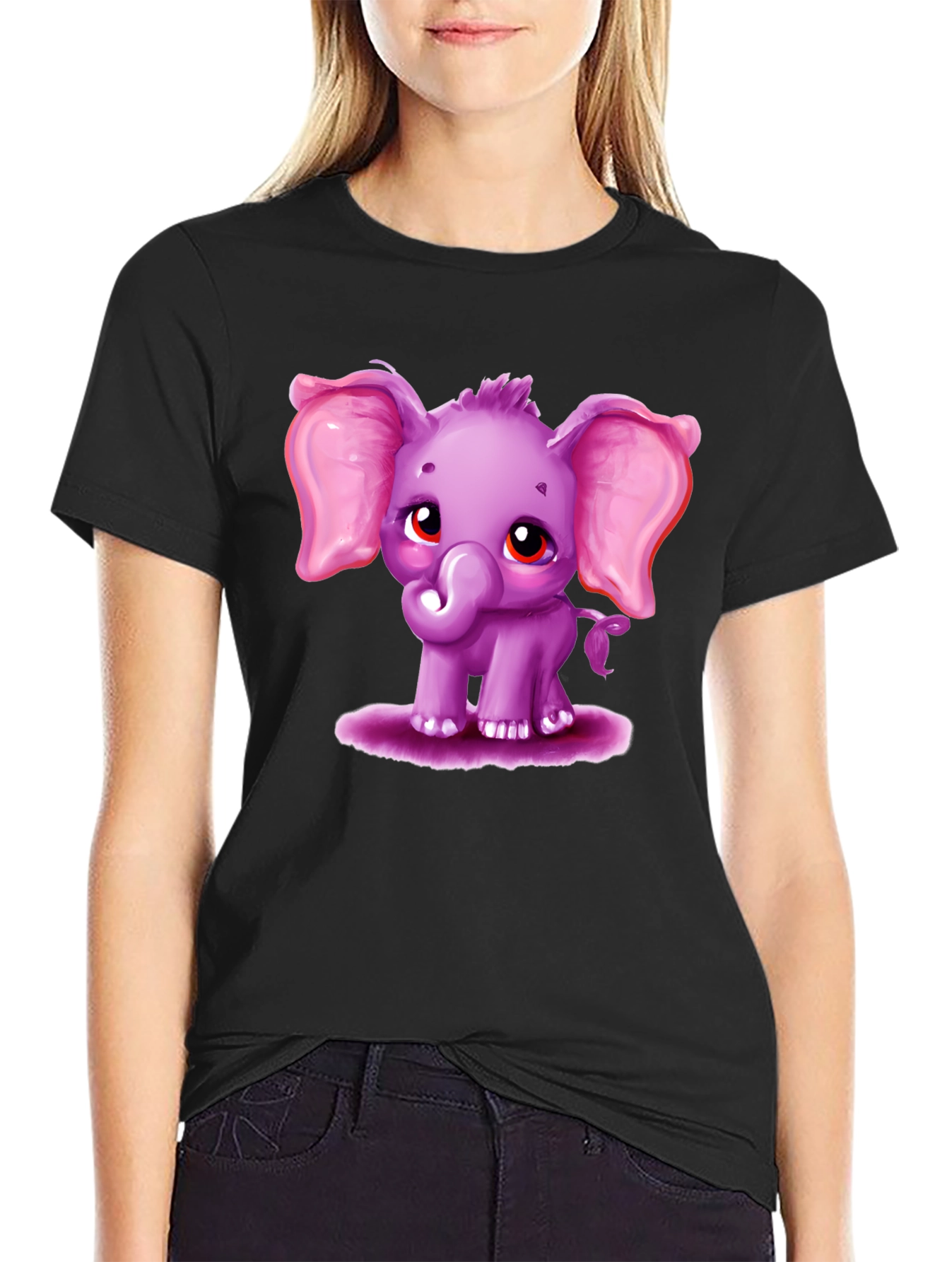 Cute Elephant Graphic Tee - Black Cotton Shirt