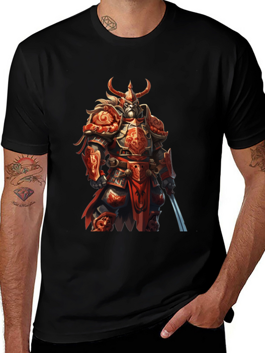 Warrior Knight Graphic Tee - Black Cotton Comfort