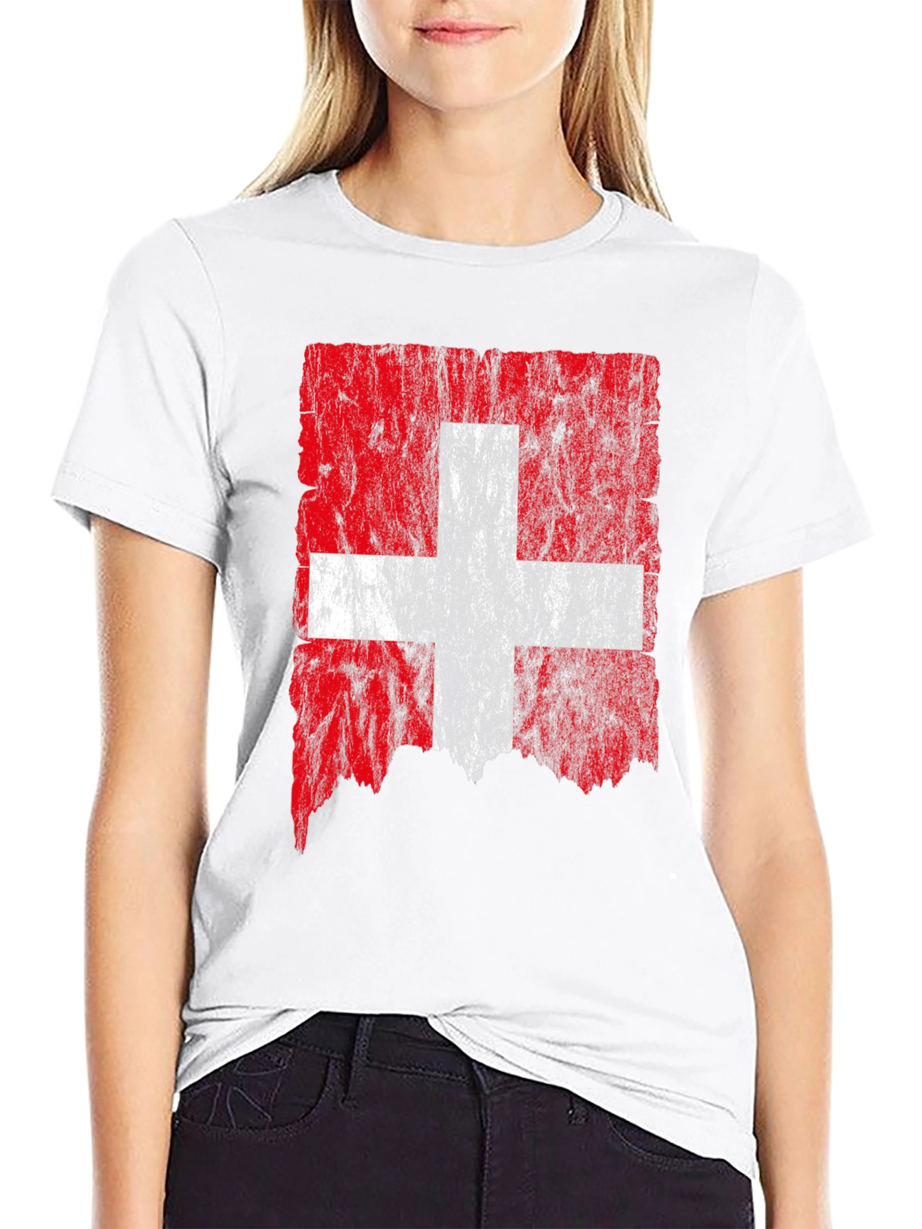 Swiss Flag Distressed T-Shirt - Black