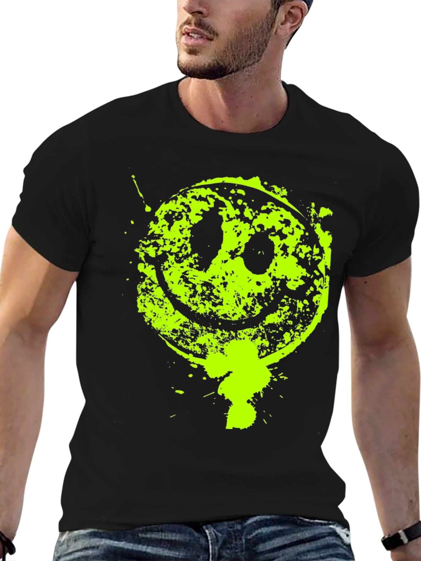 Grunge Smiley Face Graphic T-Shirt
