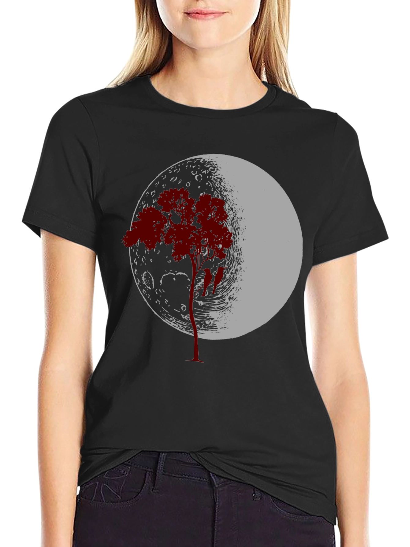 Moon Tree Graphic Tee - Black Cotton Blend