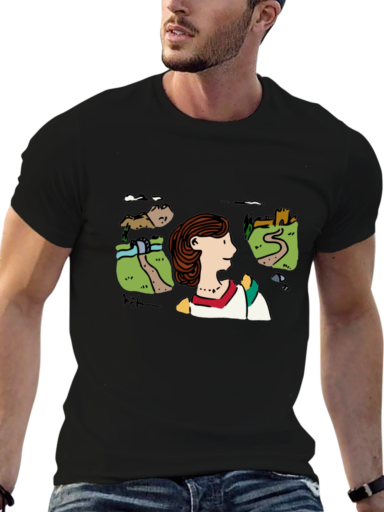 Scenic Illustration Black T-Shirt