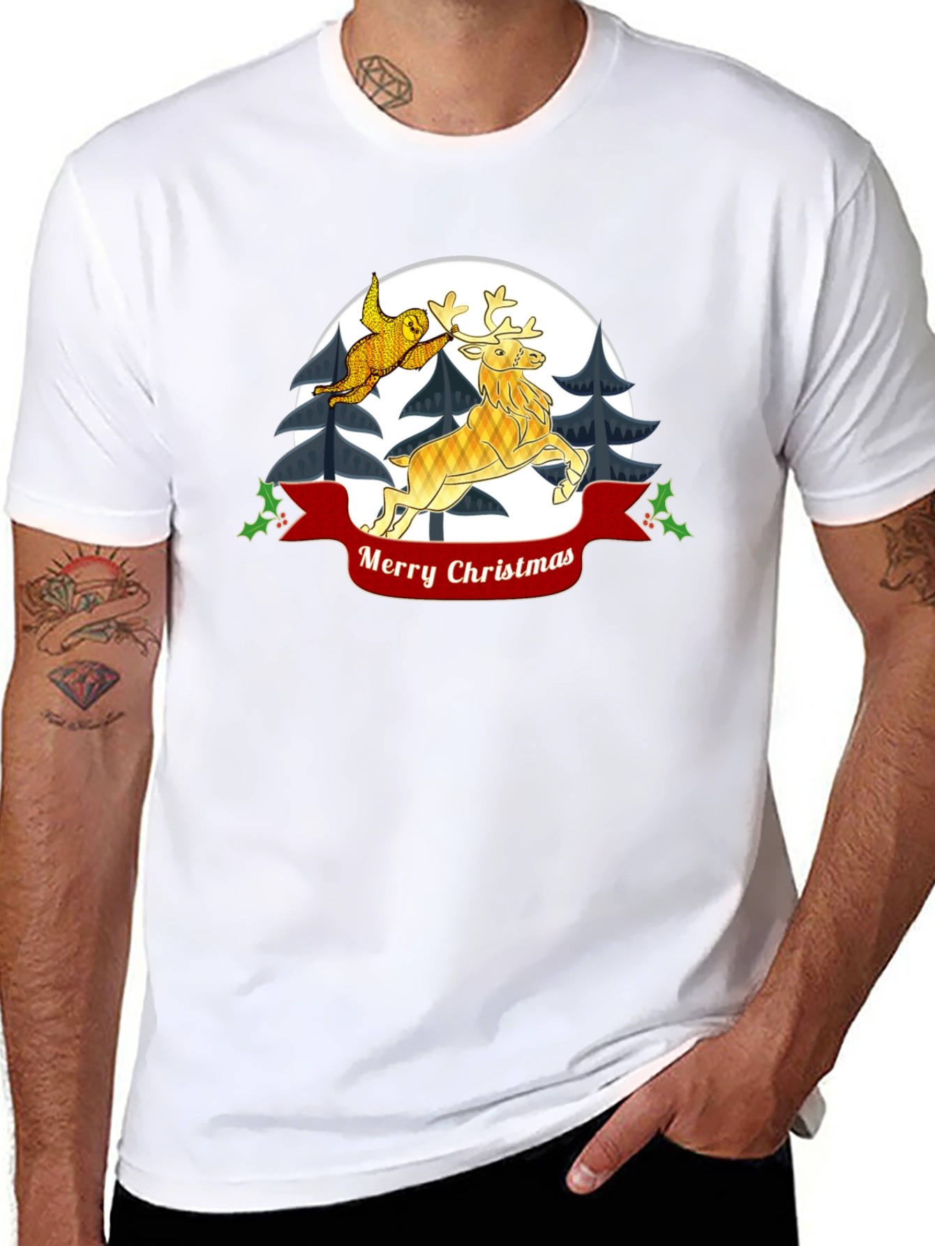 Festive Christmas Sloth and Reindeer T-Shirt