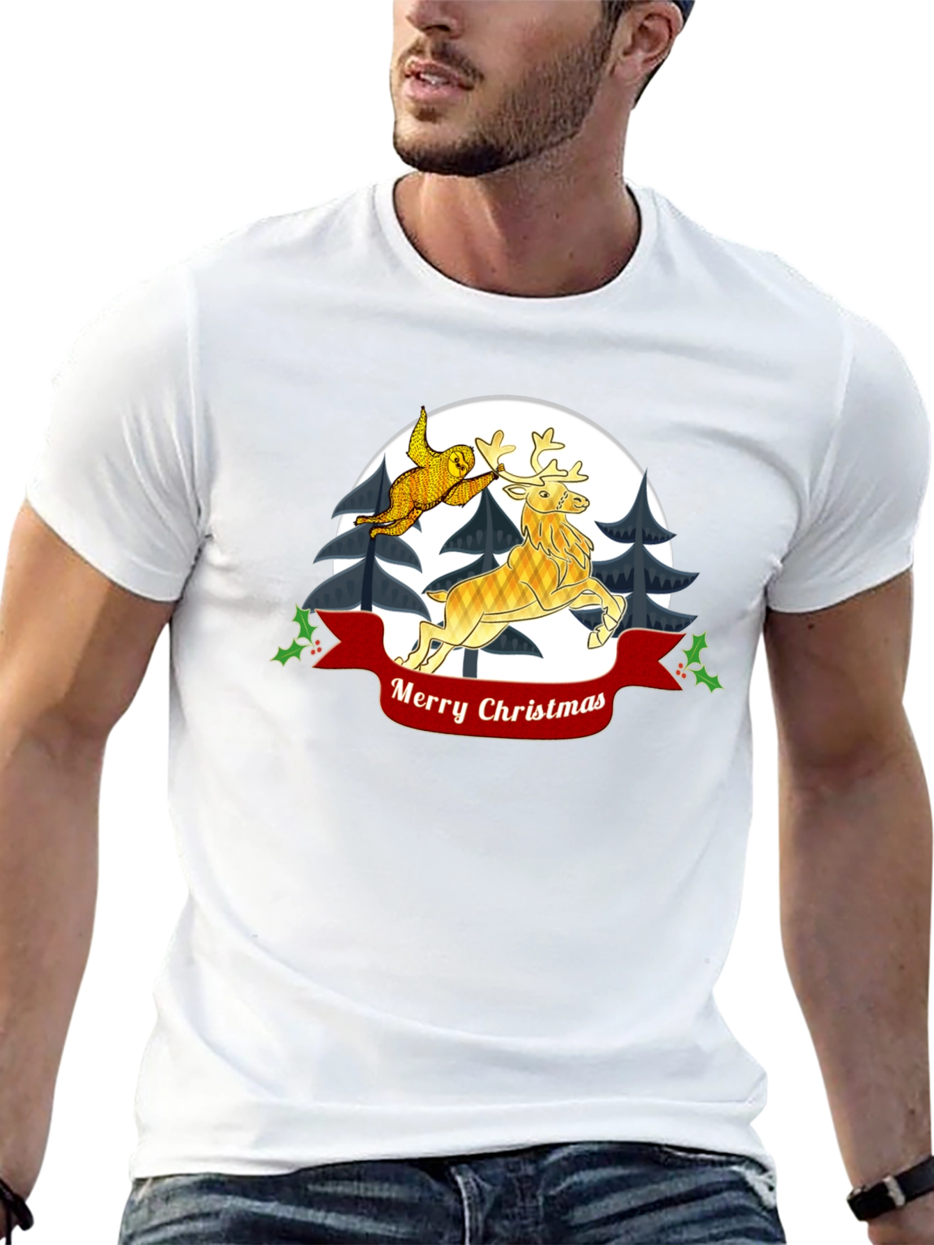 Festive Christmas Sloth and Reindeer T-Shirt