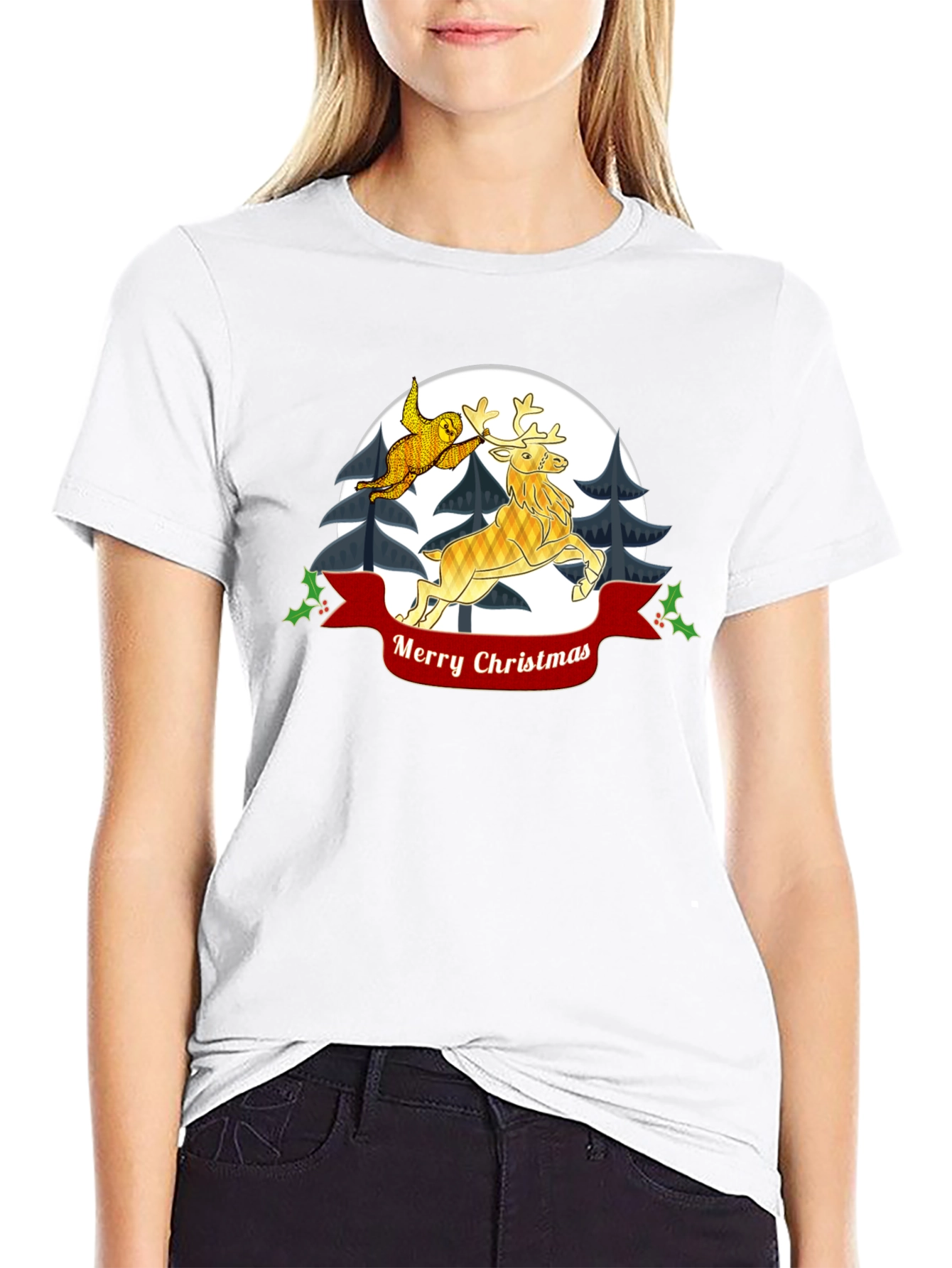Festive Christmas Sloth and Reindeer T-Shirt