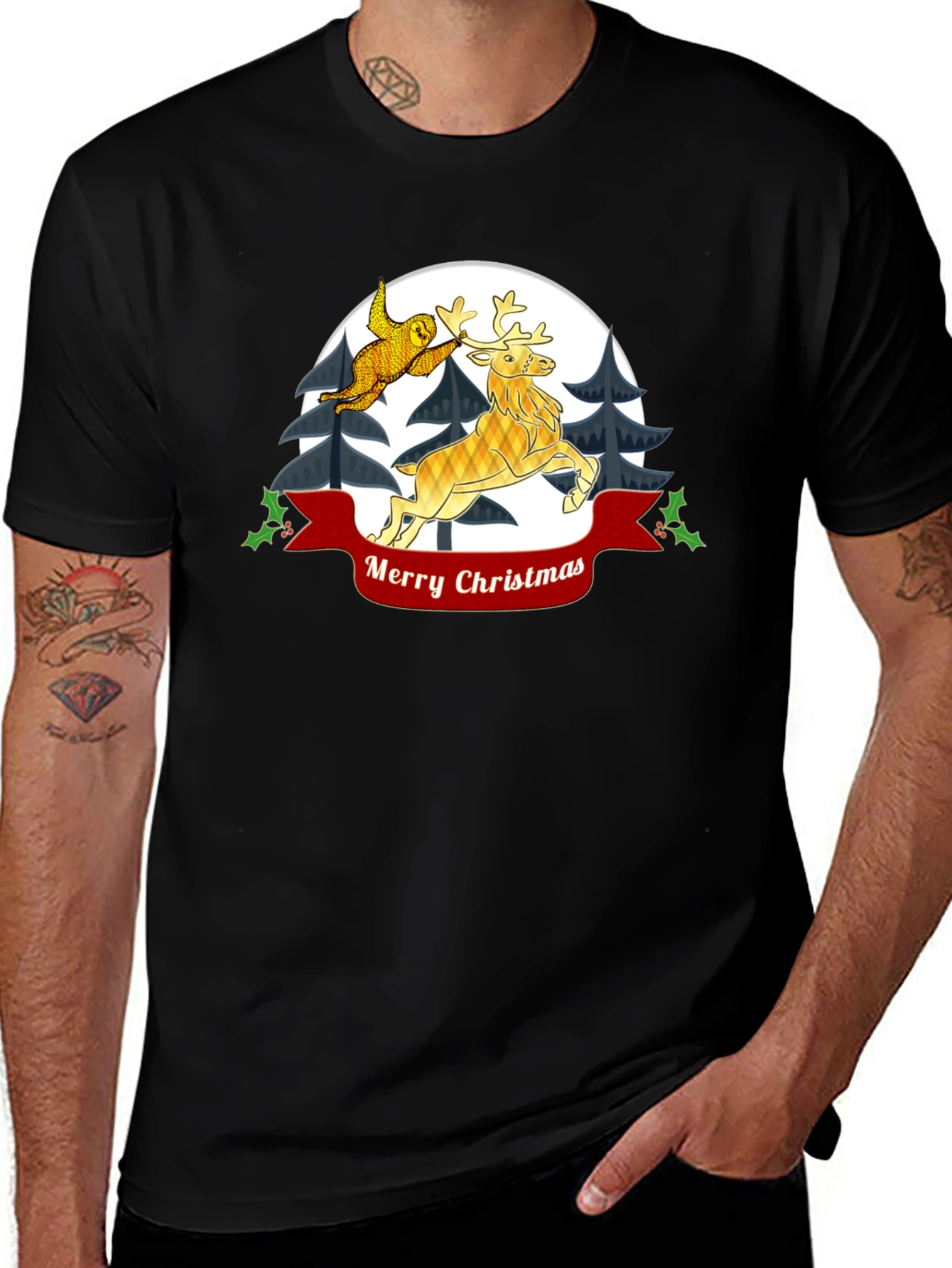 Festive Christmas Sloth and Reindeer T-Shirt