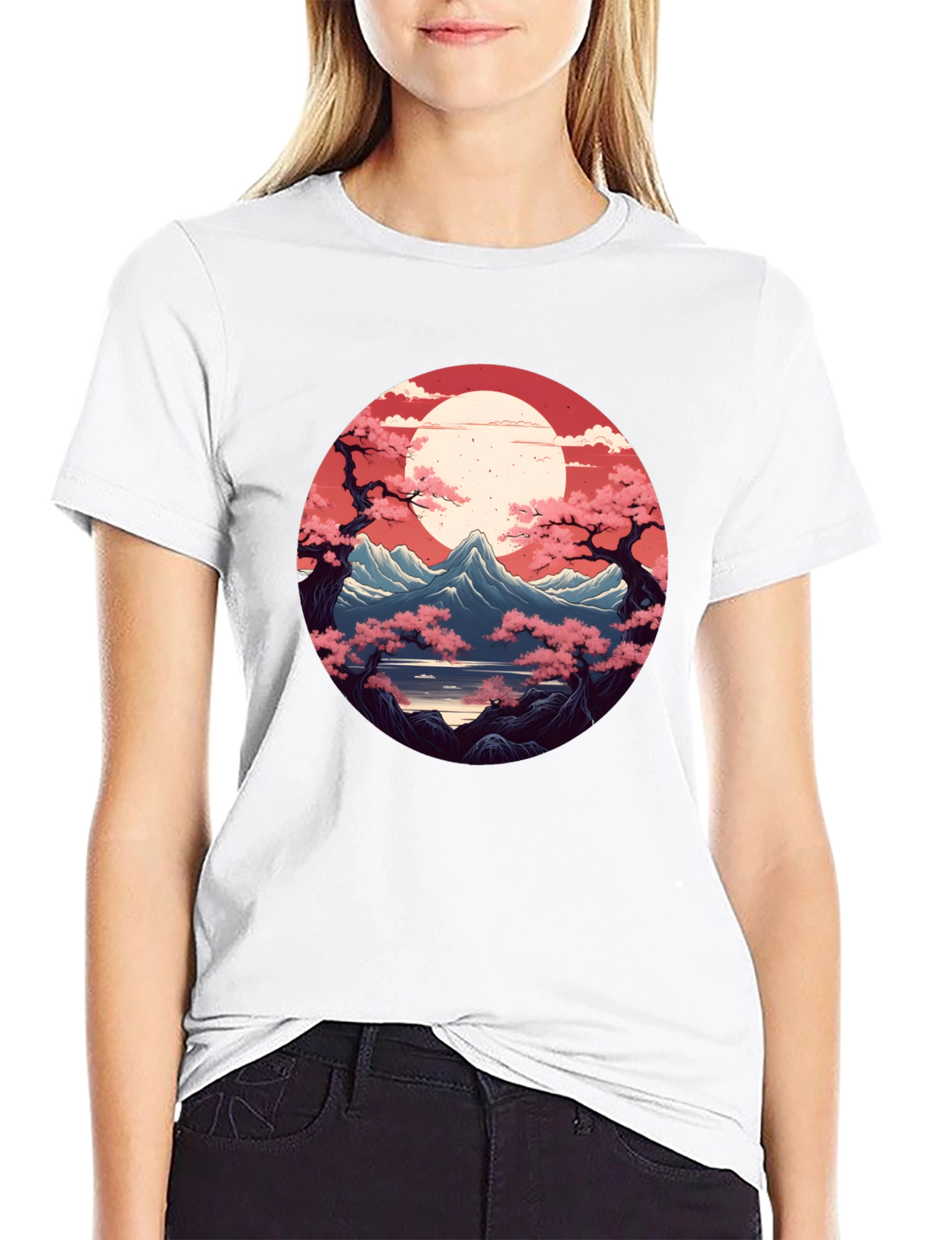 Japanese Mountain View Graphic Tee - Black
