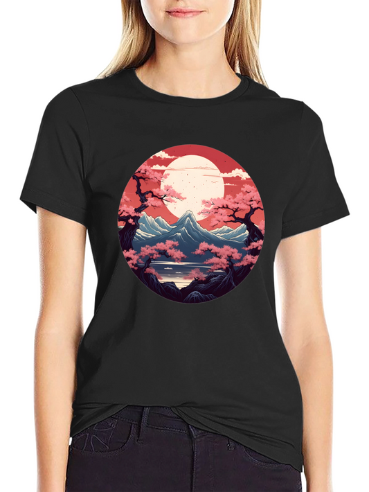 Japanese Mountain View Graphic Tee - Black