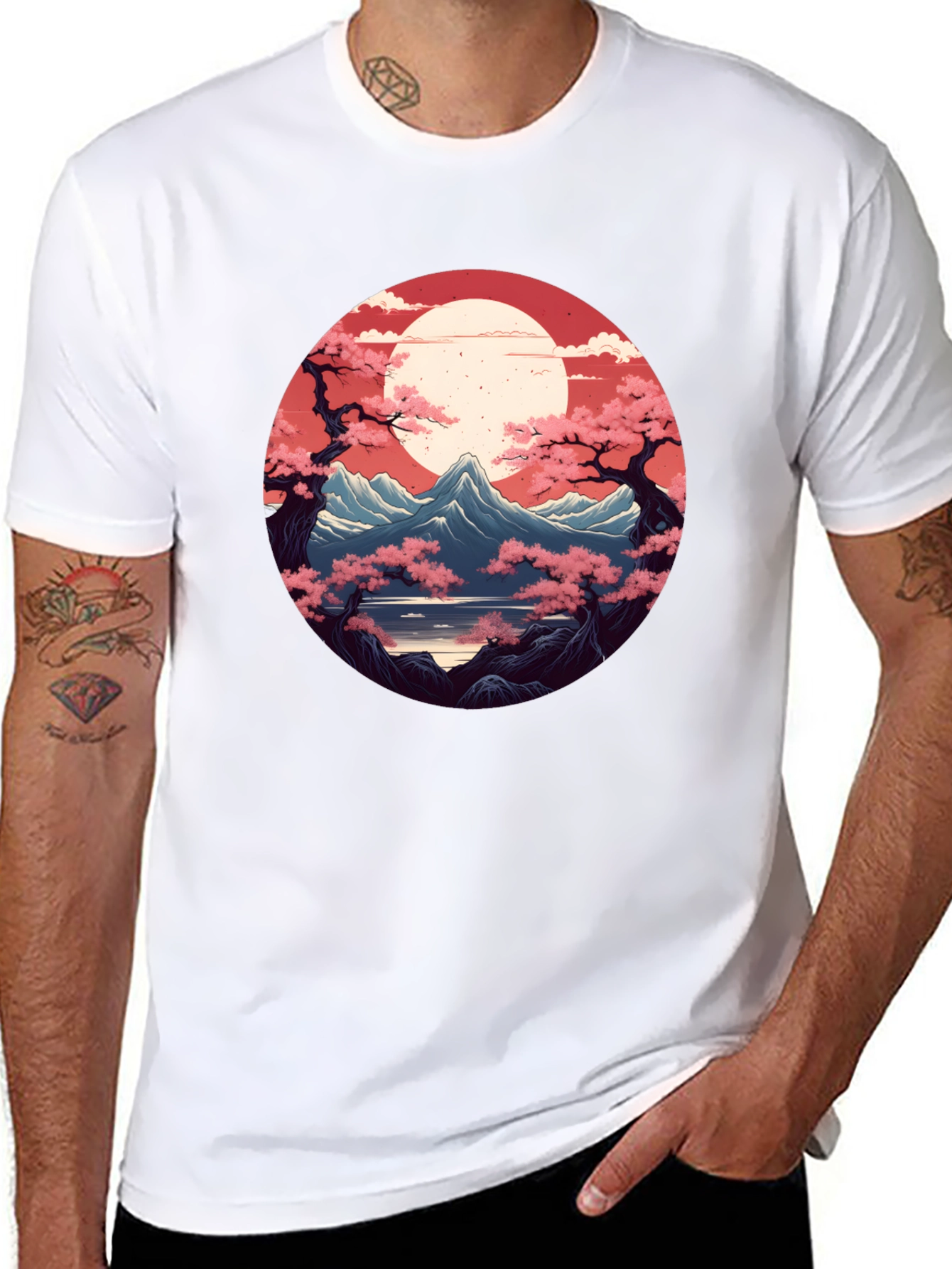 Japanese Mountain View Graphic Tee - Black