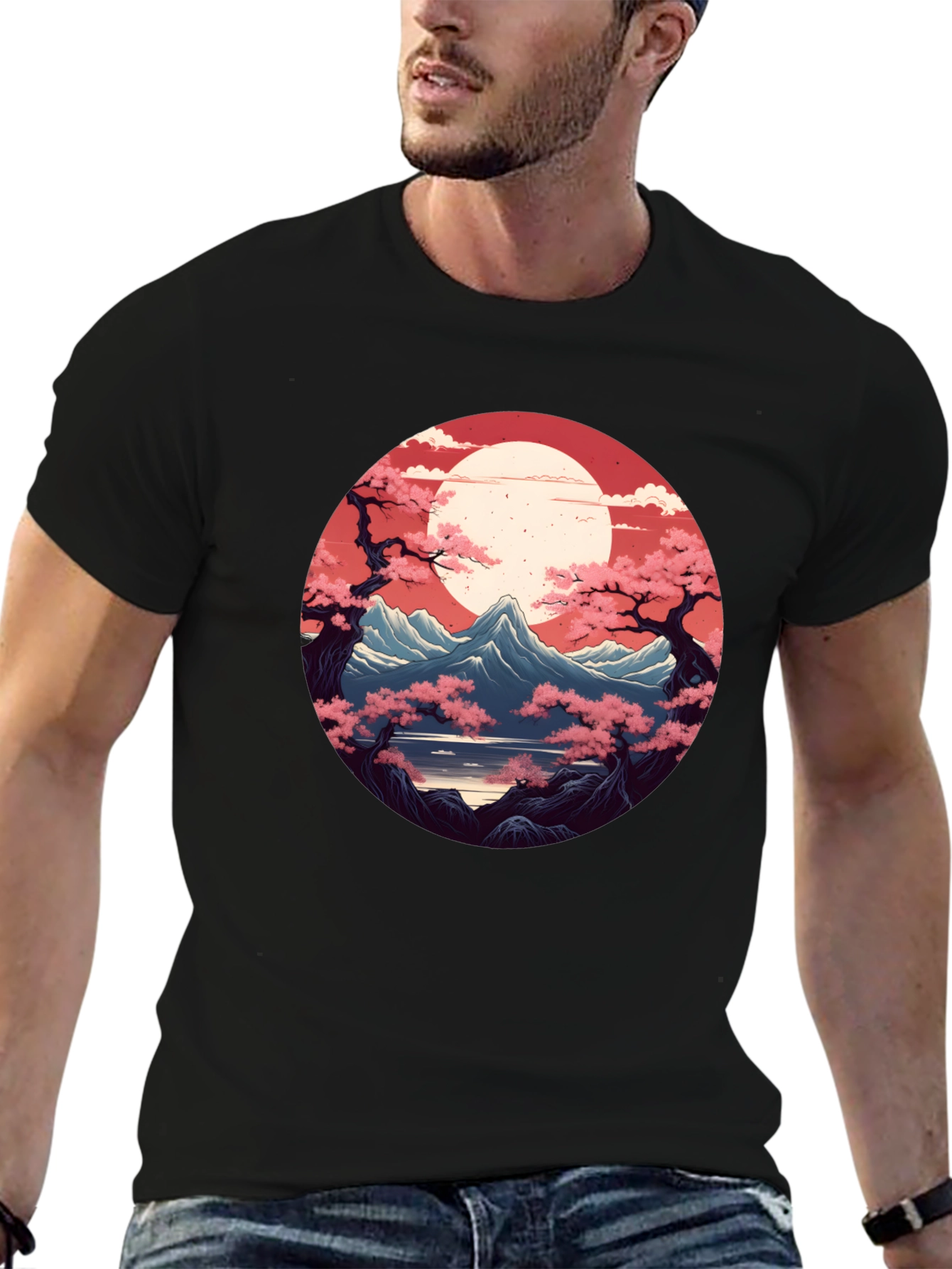 Japanese Mountain View Graphic Tee - Black