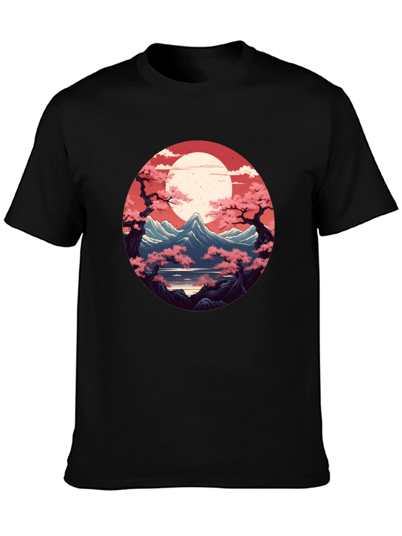 Japanese Mountain View Graphic Tee - Black