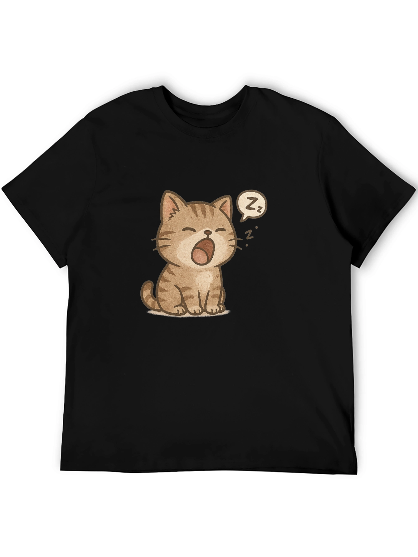 Cute Sleeping Cat Graphic Black T-Shirt