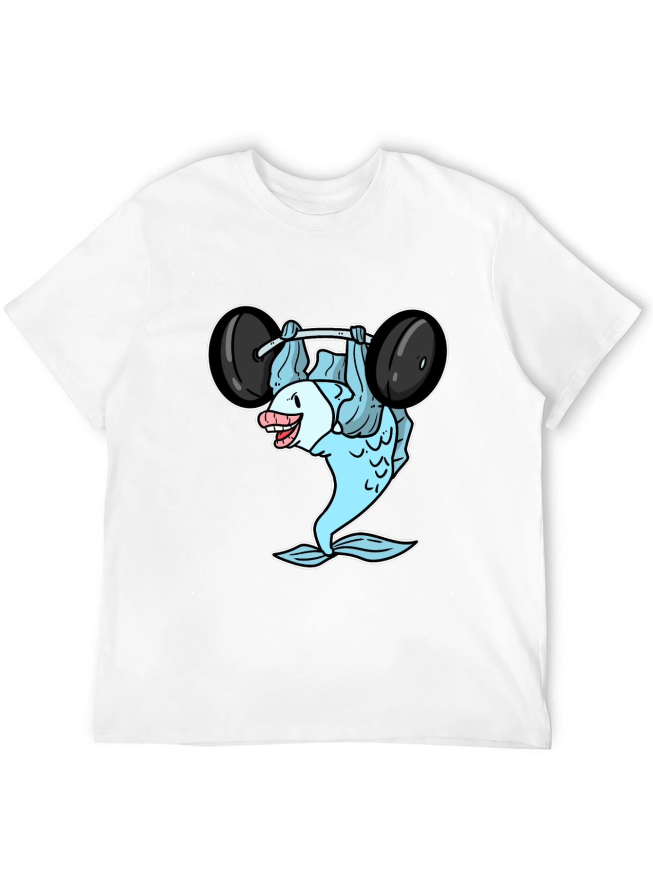 Funny Fish Lifting Barbell Graphic T-Shirt