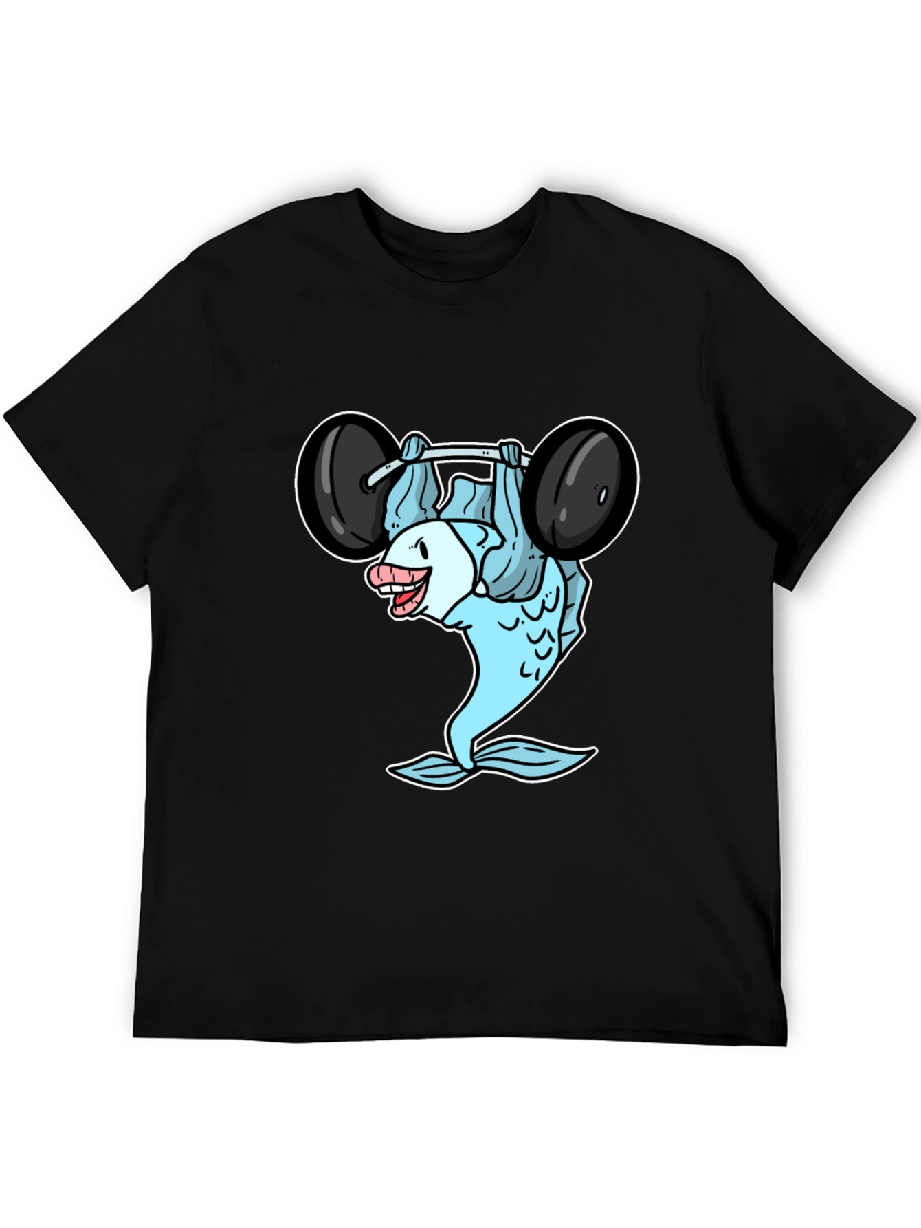 Funny Fish Lifting Barbell Graphic T-Shirt