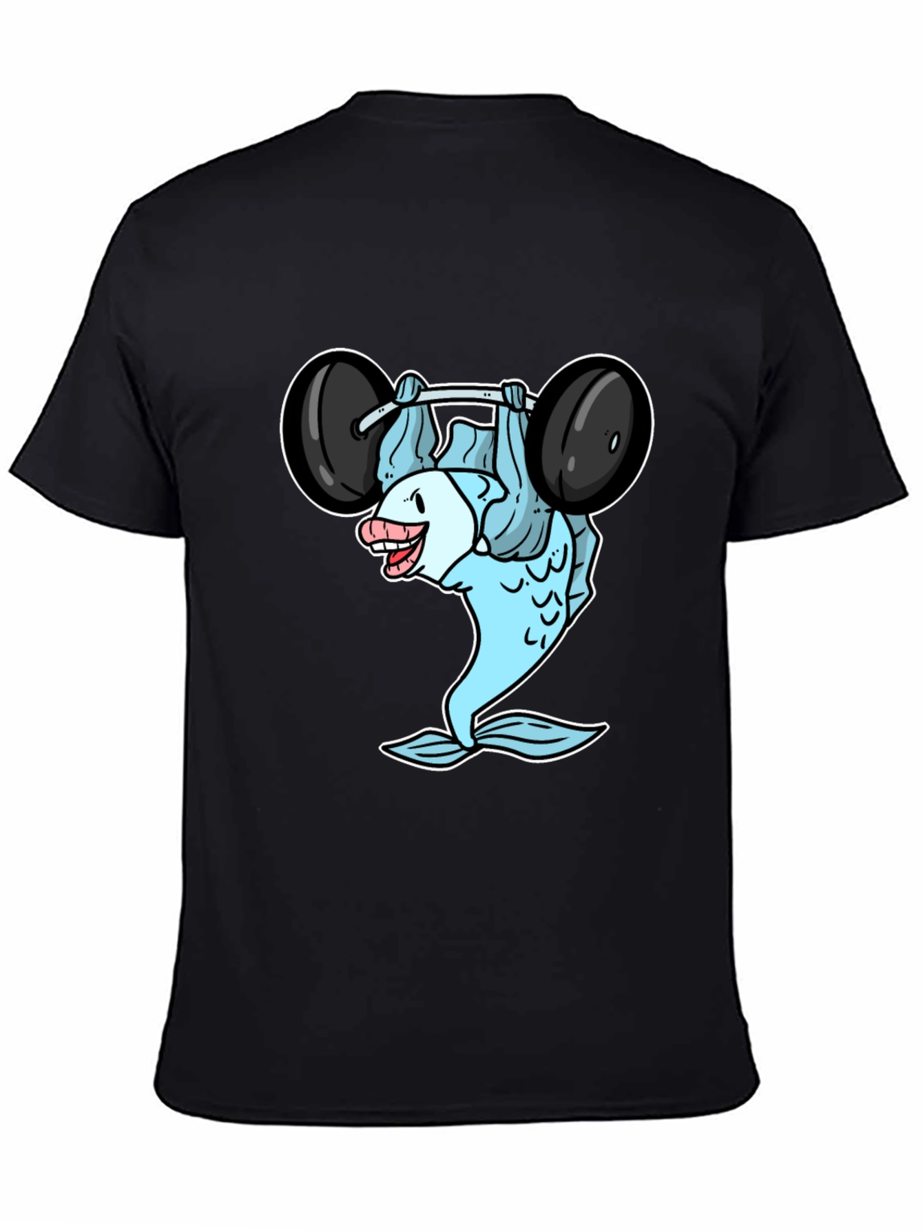Funny Fish Lifting Barbell Graphic T-Shirt