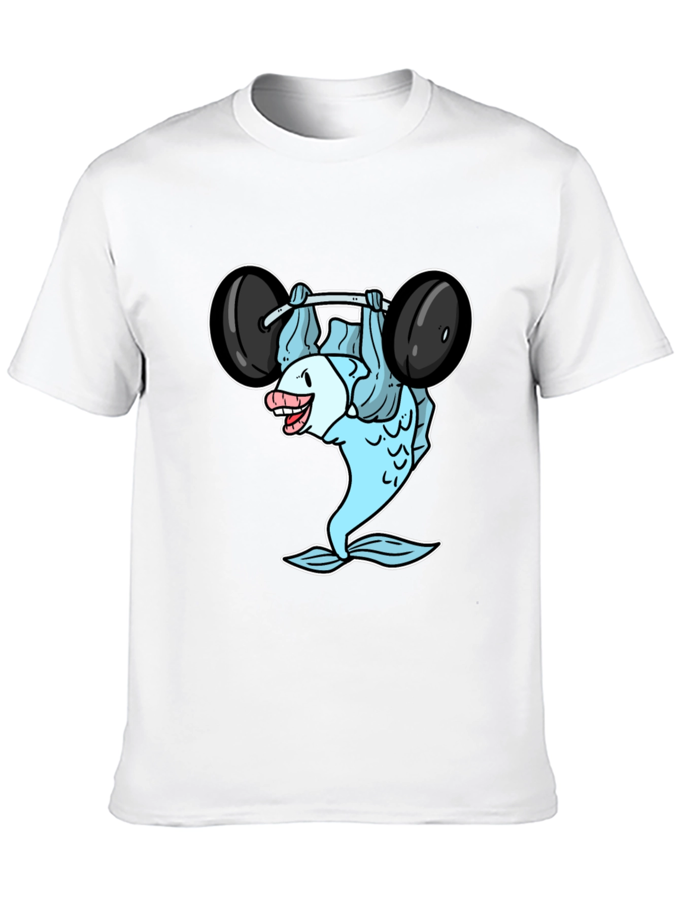 Funny Fish Lifting Barbell Graphic T-Shirt