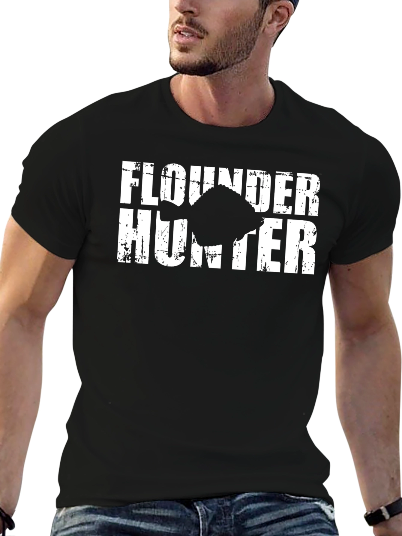 Flounder Hunter Black Graphic Tee