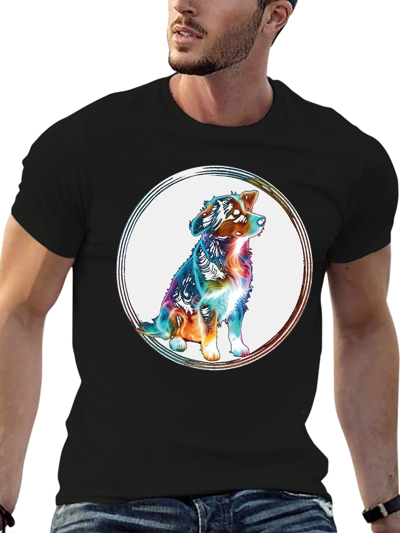 Dog Circle Graphic Tee - Mens Black T-Shirt